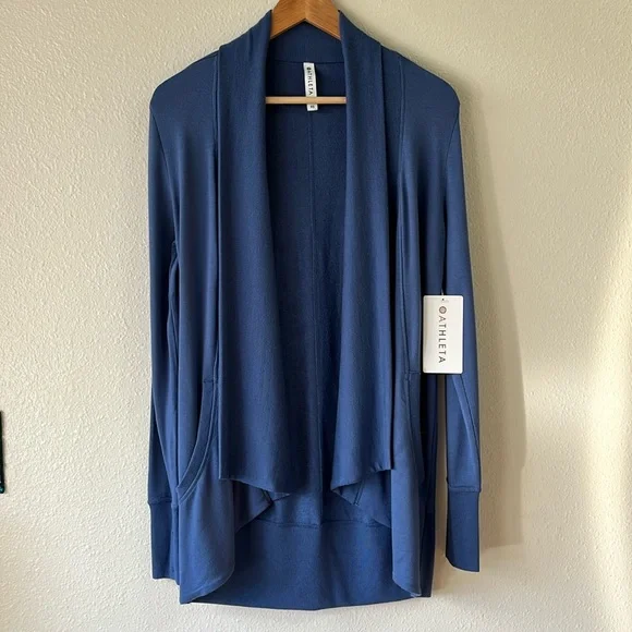 Athleta Pranayama Wrap Soft Cardigan Blue Pockets NWT XS - Picture 1 of 8
